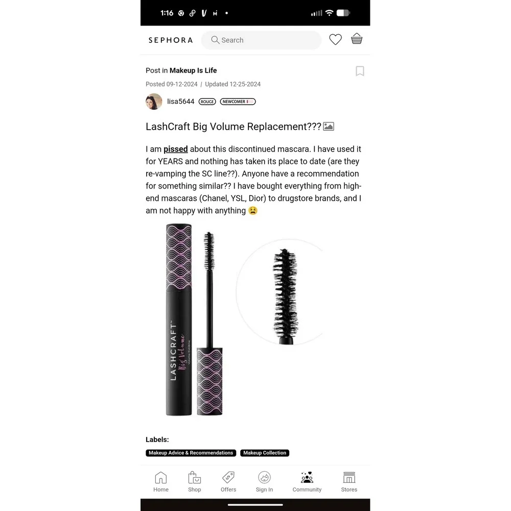 Sephora LashCraft Length + Volume Mascara 01 Noir Black 10ml 0.33oz New Sealed